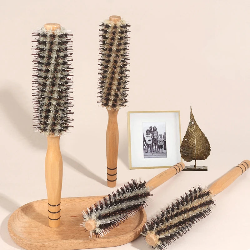 Natural Boar Bristle Roller Hair Brush for Women Hair Brushes Peaceful Pleasures Health and Wellness