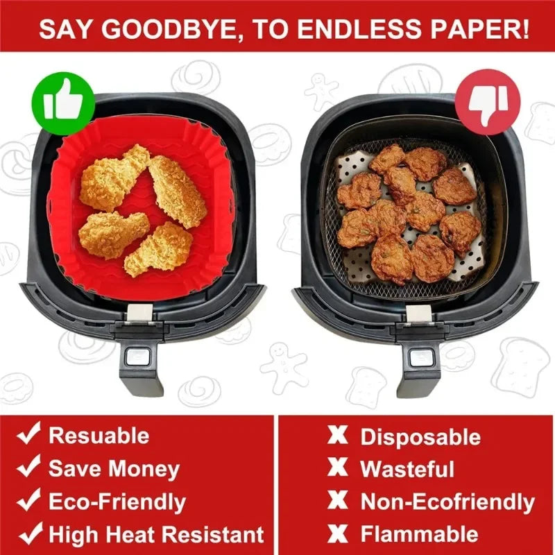 Square Silicone Air Fryer Baking Set – Non-Stick Tray & Pan