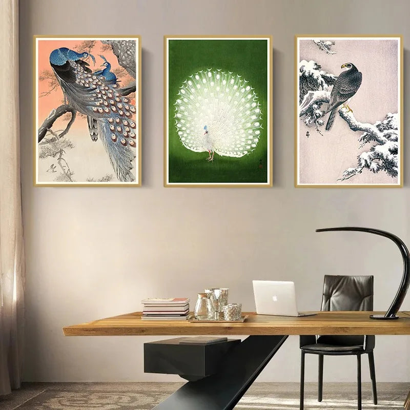 Ohara Koson Japanese Ukiyo Poster Vintage Goldfish Lotus Owl Peacock Geisha Canvas Painting Wall Art for Living Room Home Dec Peaceful Pleasures Health and Wellness