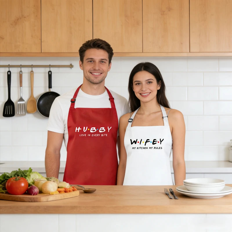 Hubby & Wifey Matching Couple Aprons – Valentine's Gift Set Matching Couple Aprons Peaceful Pleasures Health and Wellness
