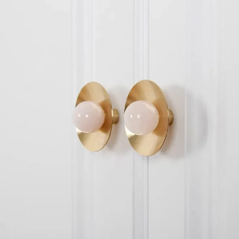 Pink Crystal & Solid Brass Cabinet Knobs | Natural Stone Handles