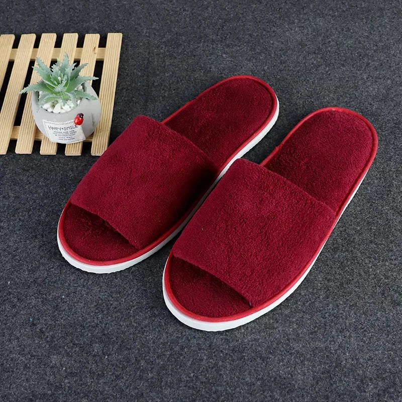 Soft Coral Fleece Disposable Hotel Slippers | Non-Slip Unisex