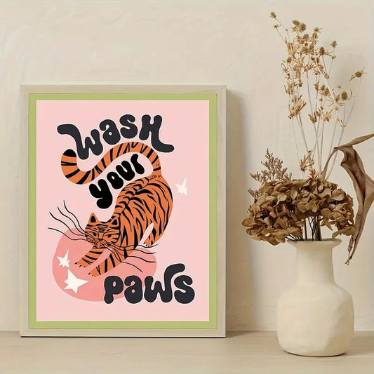 "Wash Your Paws" Funny Tiger Minimalist Canvas Wall Art Print Canvas Wall Art Peaceful Pleasures Health and Wellness