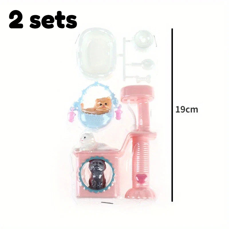 Kawaii Mini Cat & Dog Dollhouse Figures – 2 Sets | 1:12 Scale