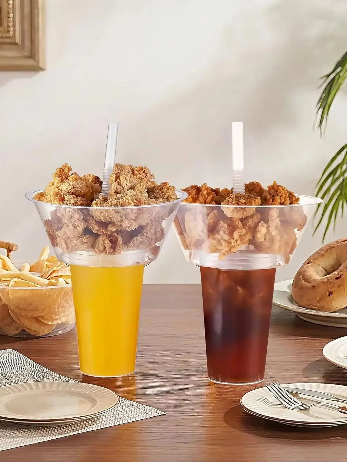 20/50 Disposable Snack Bowl and Drink Cup Set in One for Your Party Takeaway Container for Drink Beverage Transparent Protest Peaceful Pleasures Health and Wellness