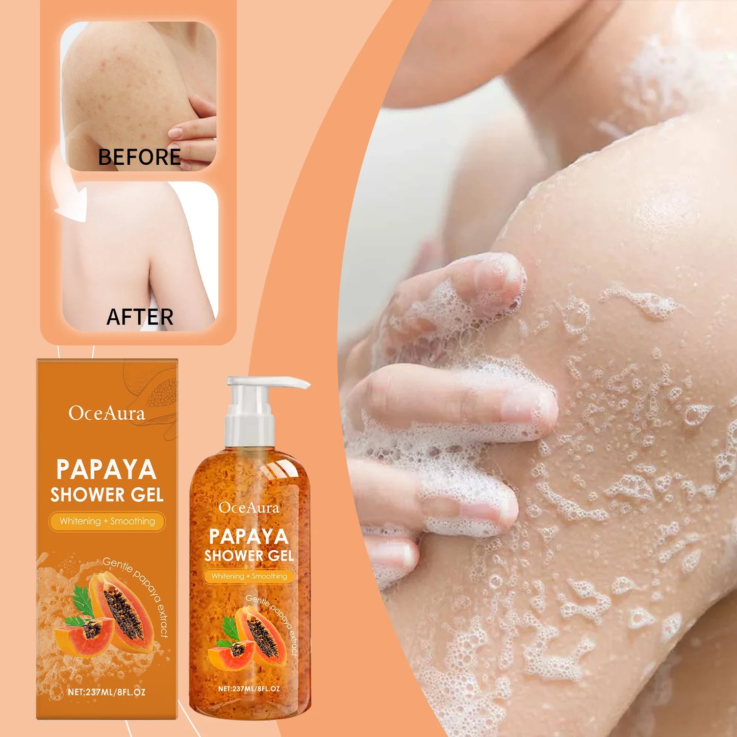 OceAura Papaya Shower Gel – Hydrating Fragrant Body Wash 237ml