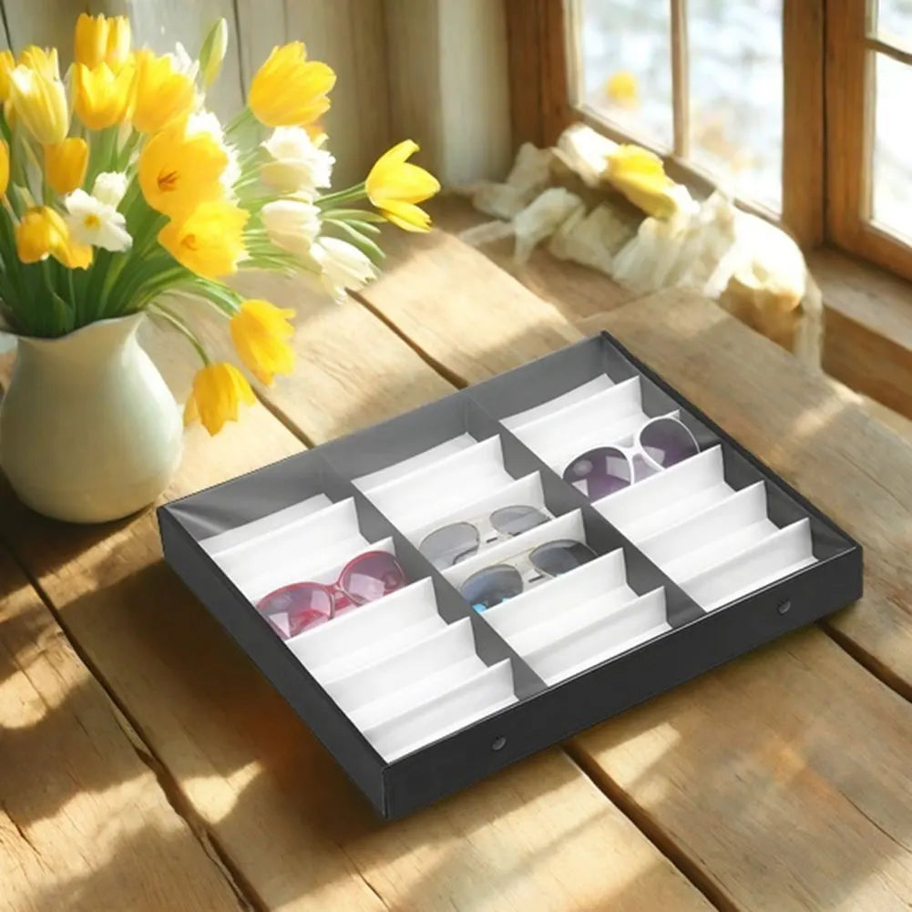 18-Slot Eyeglass & Sunglass Organizer Display Case with Lid
