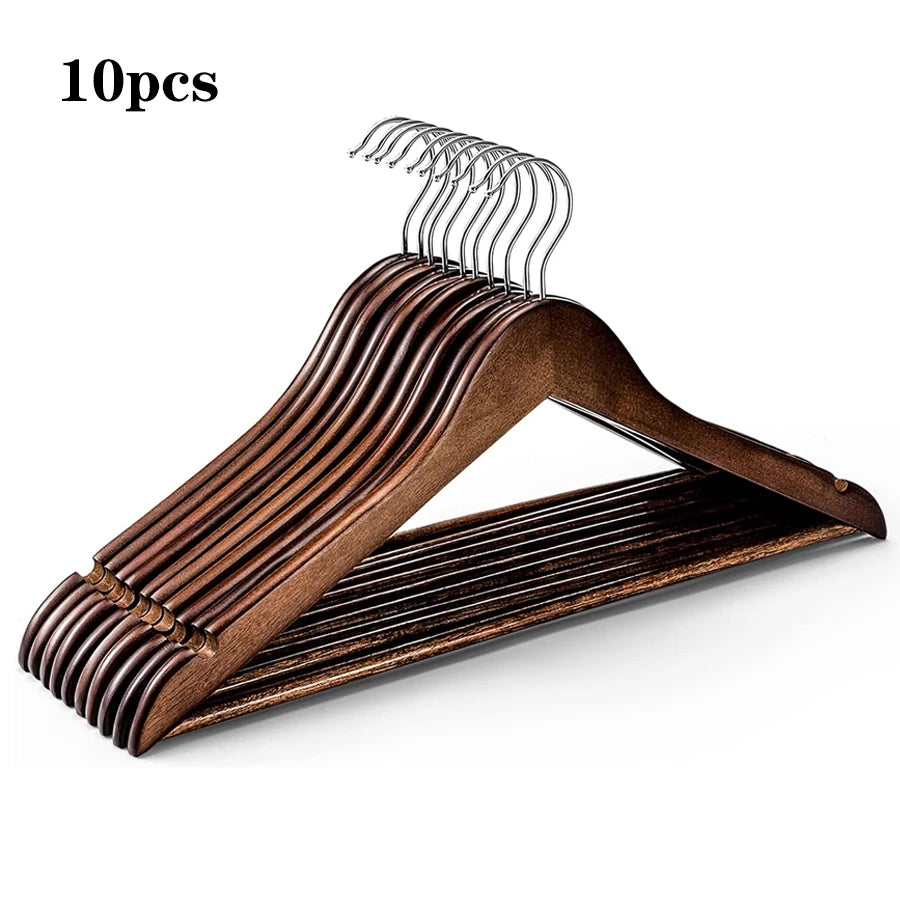 Solid Wood Clothes Hangers with Non-Slip Pant Bar (5 or 10 Pack)