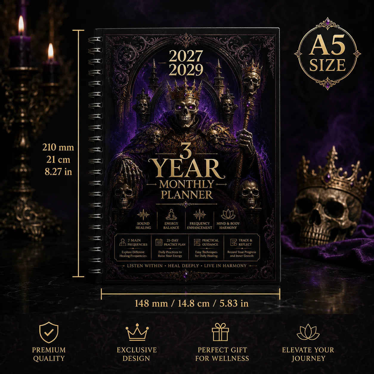 English Title Gothic Skull King 3-Year Monthly Planner 2027 2029 A5