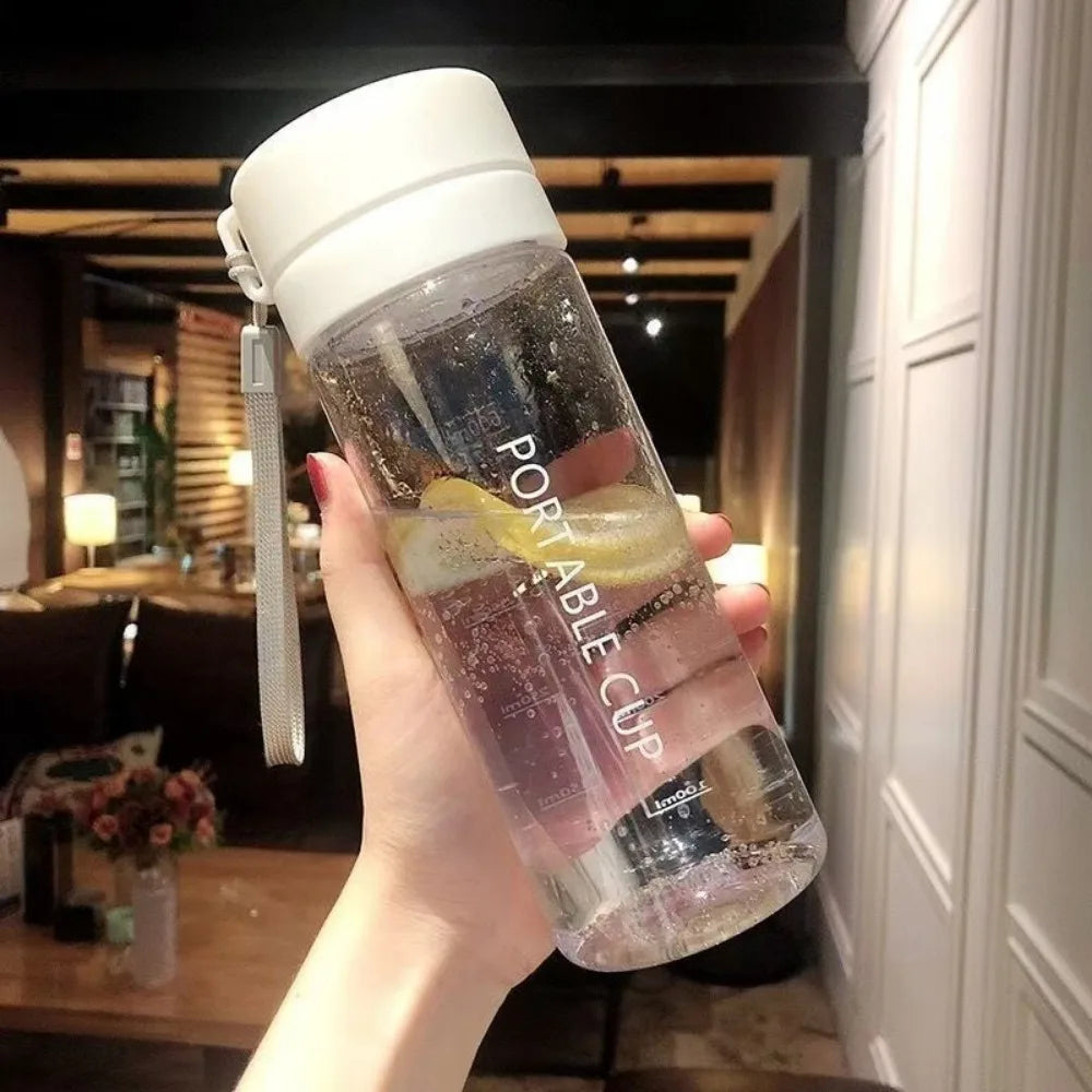New Transparent Water Cup 800ML Large Capacity Sports Water Bottle with Lanyard Frosted Plastic Cup Kids Peaceful Pleasures Health and Wellness White-600ml