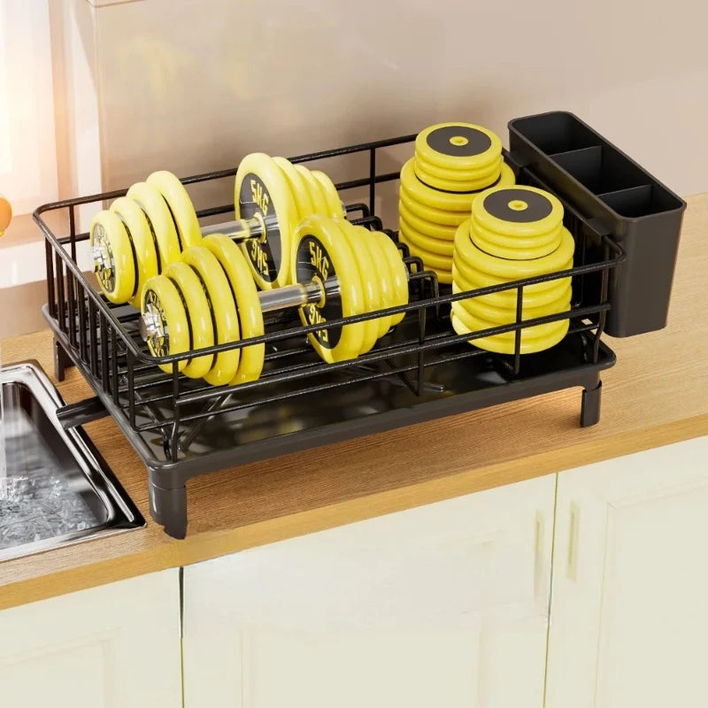 Iron Dish Drying Rack with Utensil Holder & Drainboard | Kitchen