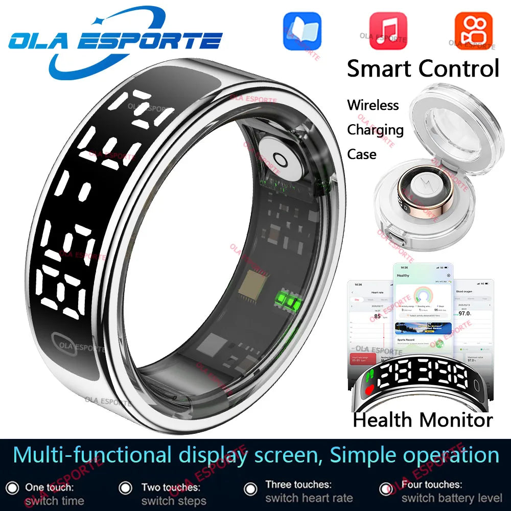 Smart Ring with Display Screen and Touch for Men Women, Health and Sleep Monitor, 5ATM Waterproof, Multi-sport Mode, Smartring Peaceful Pleasures Health and Wellness Silver 8