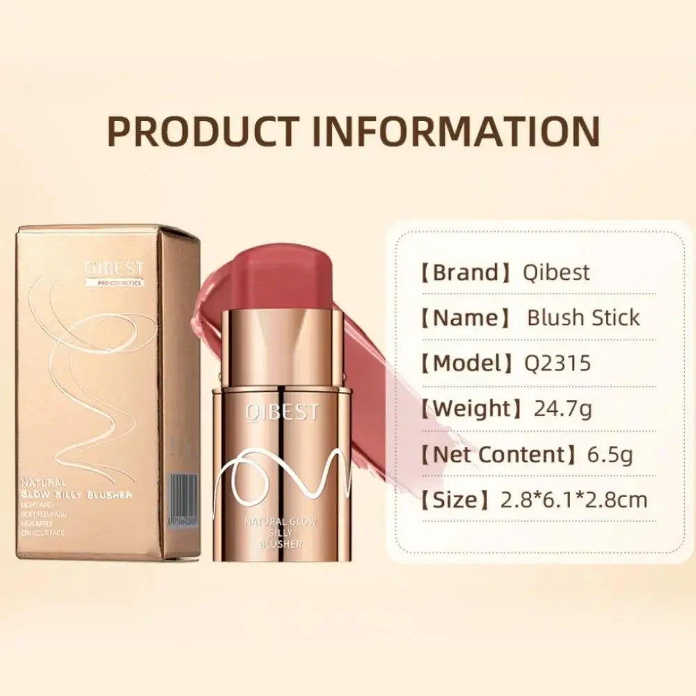 QiBest Cream Blush Stick – 6 Colors, Waterproof, 3-in-1