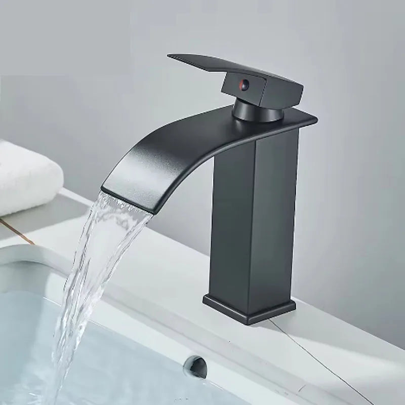 Brushed Gold Waterfall Bathroom Faucet | Single Handle Mixer