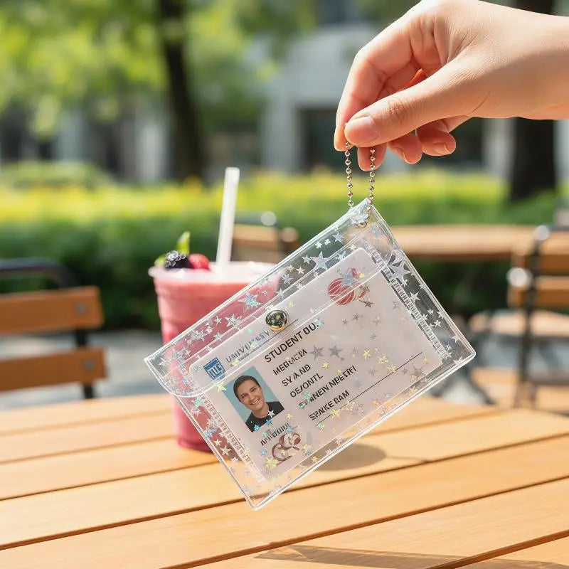 Clear PVC Star Glitter Card Holder Mini Coin Purse Keyring