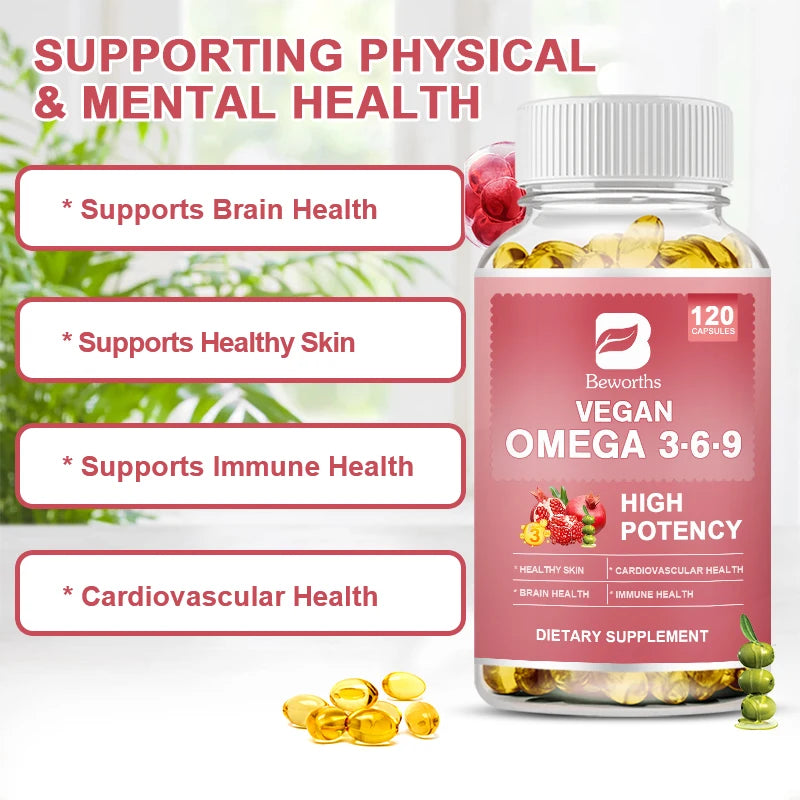Omega 3-6-9 Capsules – Fatty Acids for Brain, Skin, Heart & Immune Health | 120 Count Peaceful Pleasures Health and Wellness