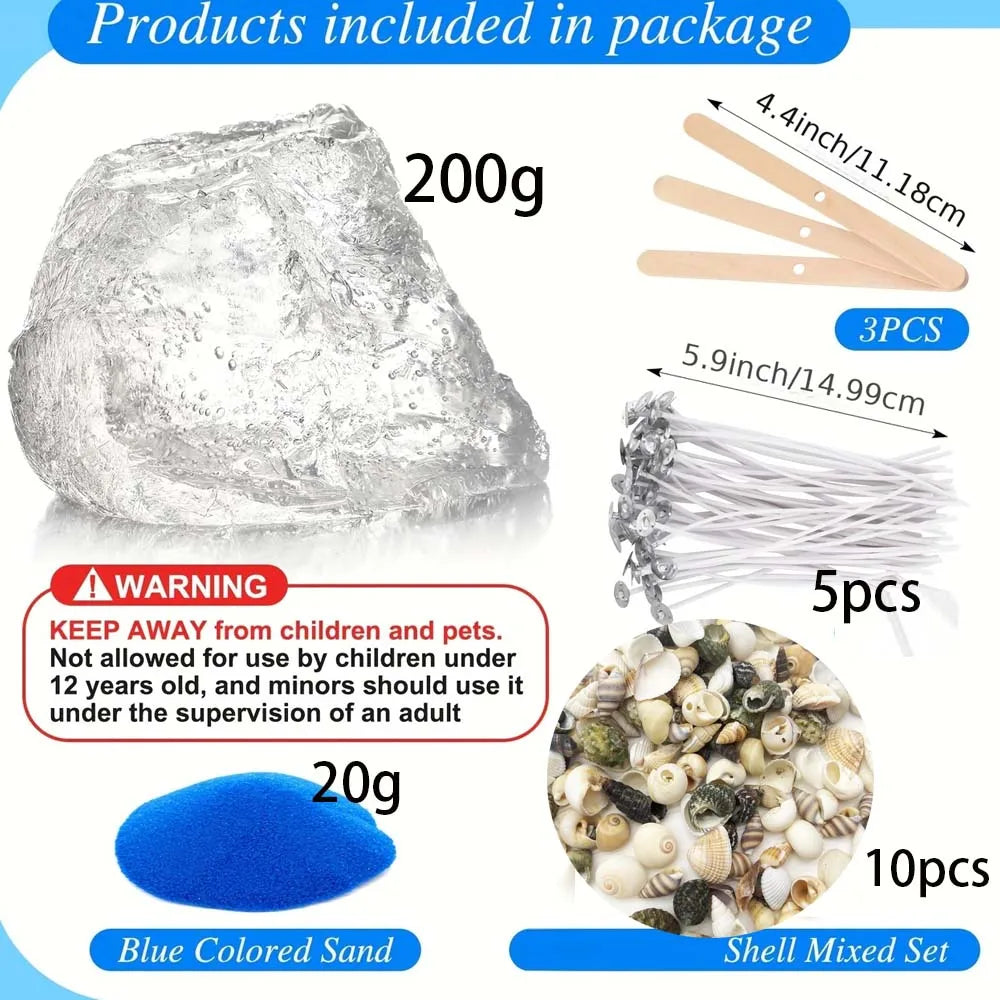 Gel Wax Candle Making Kit – 200/500g Jelly Wax, Seashells & Wicks