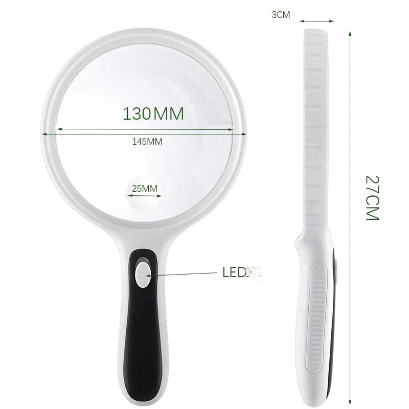 145Mm Magnifier Large Diameter Elderly Reading 4Led Magnifier Handheld Magnifier 10X Peaceful Pleasures Health and Wellness 145mm