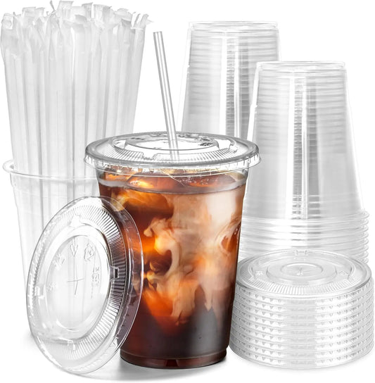 50 Sets 12/16/20/24OZ Clear Plastic Cups Lids and Straws for Iced Coffee Cups Disposable Smoothie Cups for Cold Drink Free BPA Peaceful Pleasures Health and Wellness