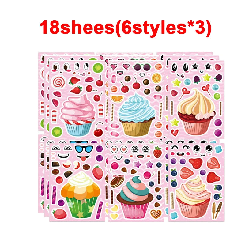 Puzzle Assemble Birthday Cake Stickers Sheets Kids Children Party