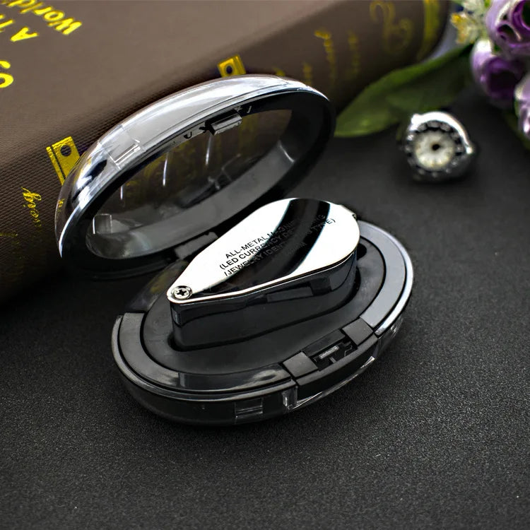 Foldable Portable Magnifier Handheld Gift Box, 40X Magnifying Glass with Led Money Detector Light Peaceful Pleasures Health and Wellness 40x