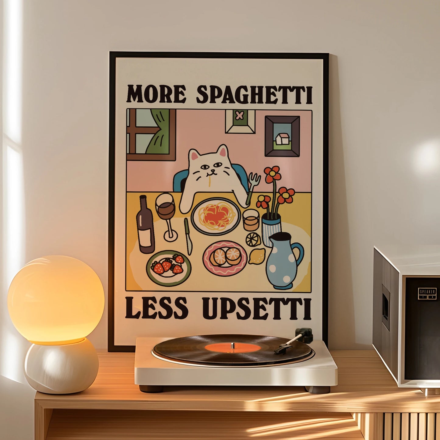 More Spaghetti Less Upsetti Funny Cat Canvas Wall Art
