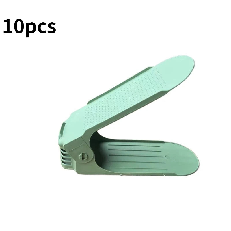 Hot 10Pcs Home Adjustable 4 Gears Shoe Stacker Slots Organizer Shoe Slots Space Saving Household Durable Double Deck Shoe Rack Peaceful Pleasures Health and Wellness Green 10pcs