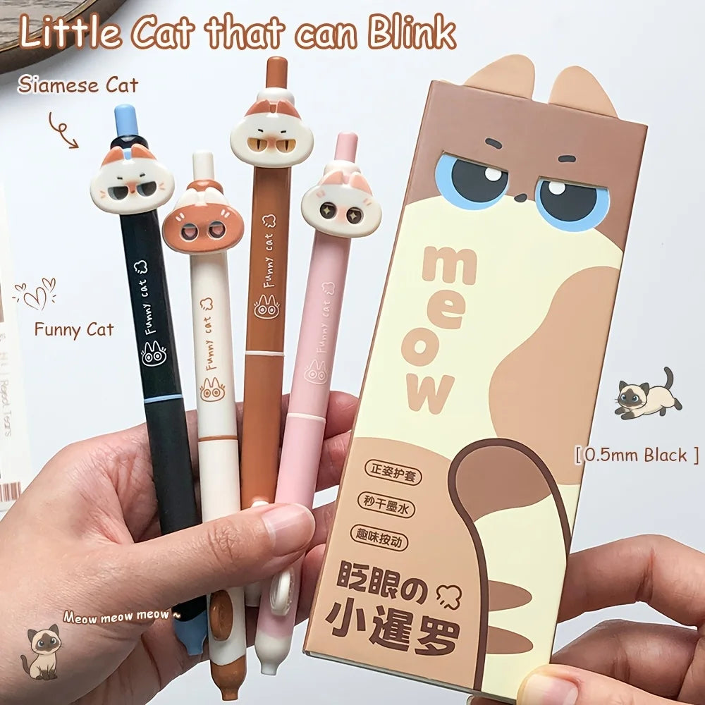 Cute Cat Gel Pens 3-Pack | Siamese Cat Shape Black Ink Pens