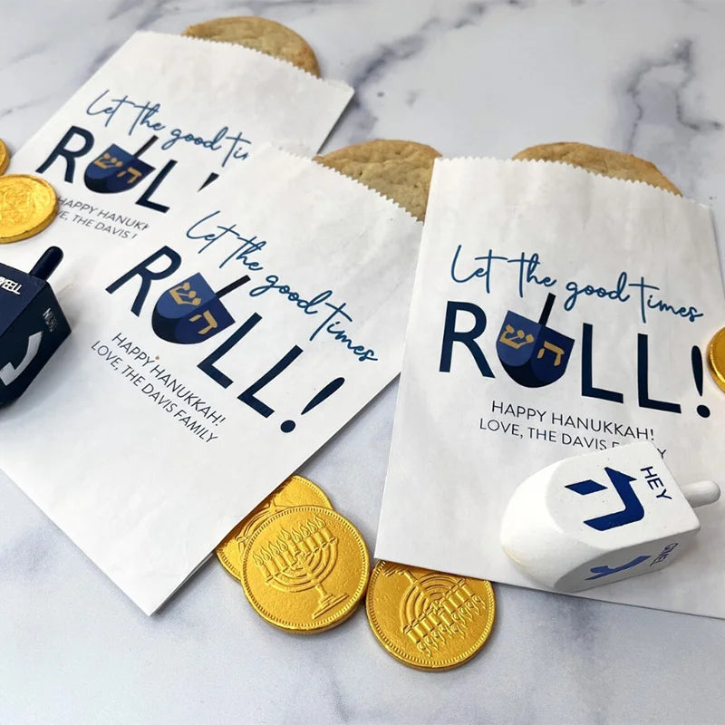 10pcs Custom Hanukkah Kraft Paper Gift Bags | Cookie Candy Bags