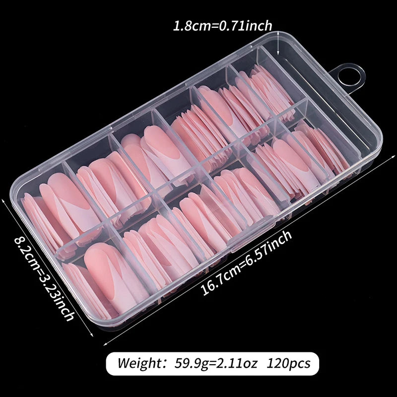 120pcs/box Nude Pink Matte French Press On Nails 12sizes Extra Long Square Full Cover Soft Gel False Nail Tips Nail Extension Peaceful Pleasures Health and Wellness
