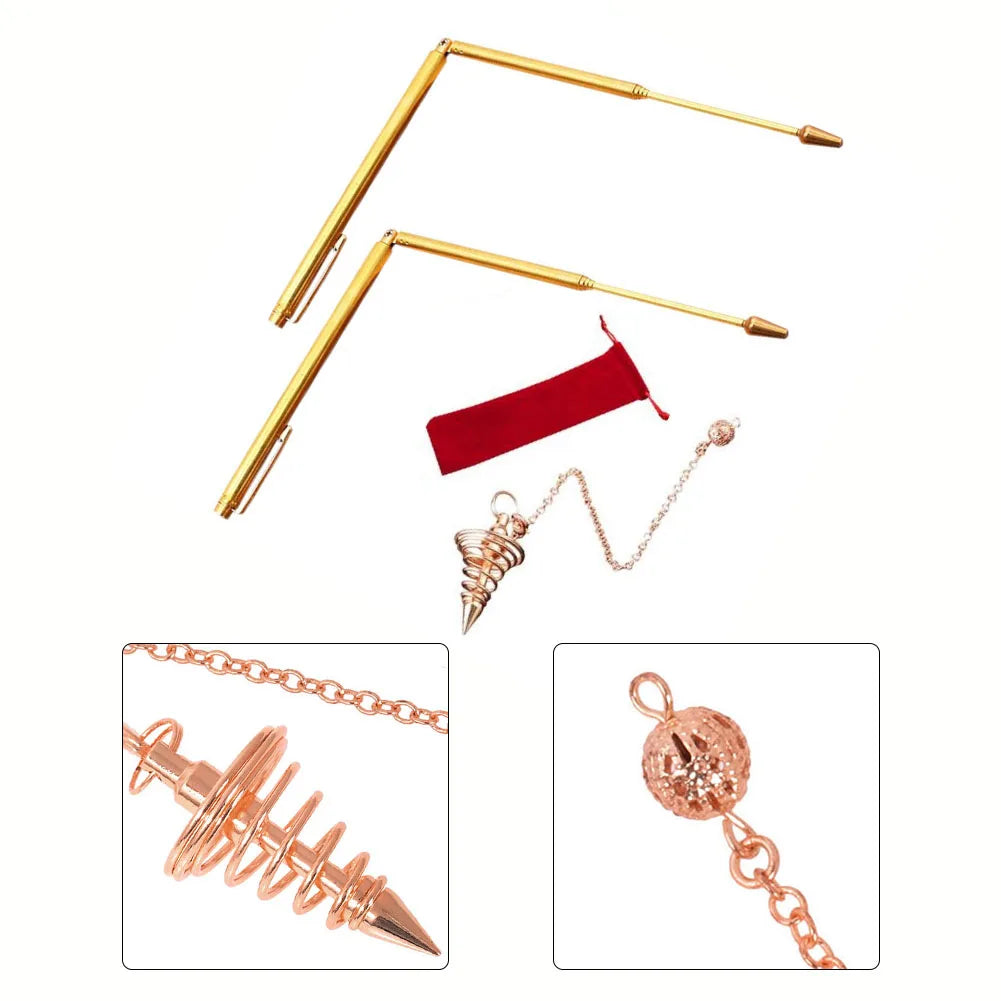 99.9% Copper Dowsing Rods & Pendulum Set – 3/4pcs