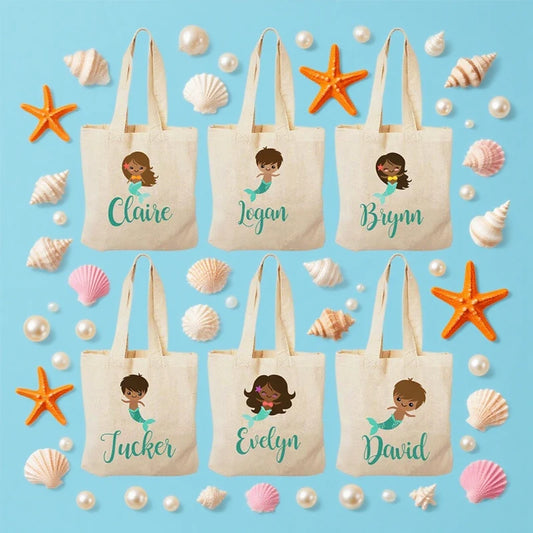 Personalized Mermaid Canvas Tote Bag | Custom Kids Party Gift Personalized Tote Bag Peaceful Pleasures Health and Wellness