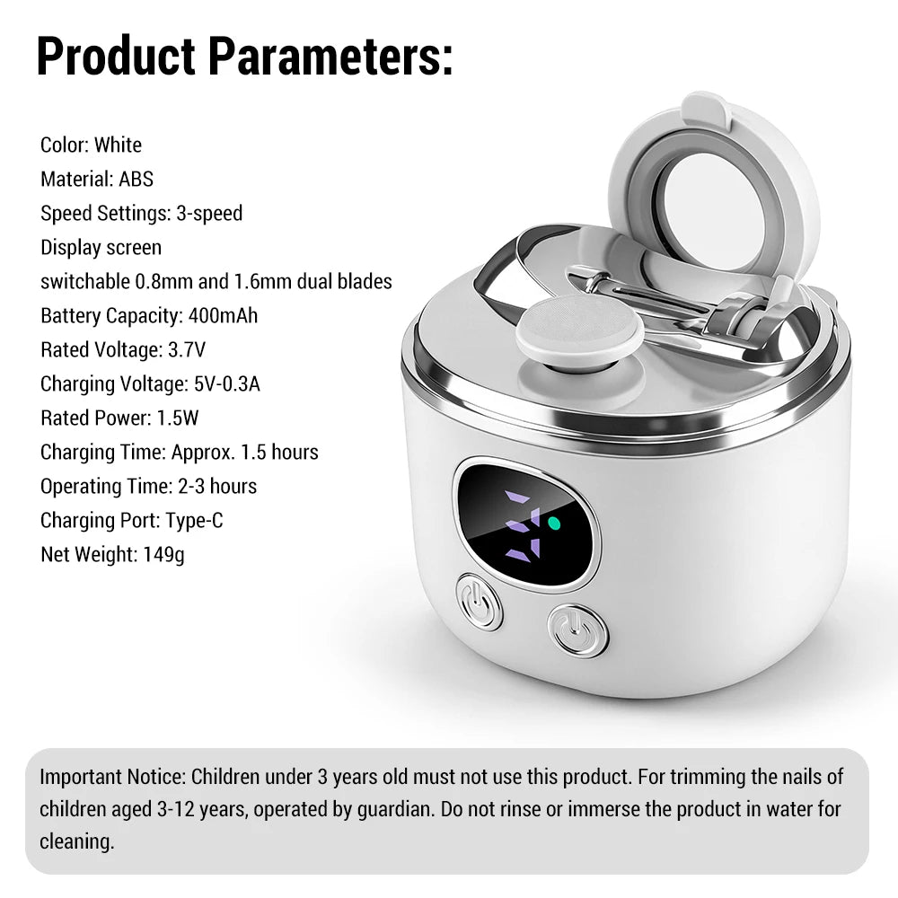 Automatic 2.5X Magnify Electric Nail Clipper for Whole Family Dual Cutter Heads Nail Trimmer LED Light Cuticle Remover Polisher Peaceful Pleasures Health and Wellness MULTI