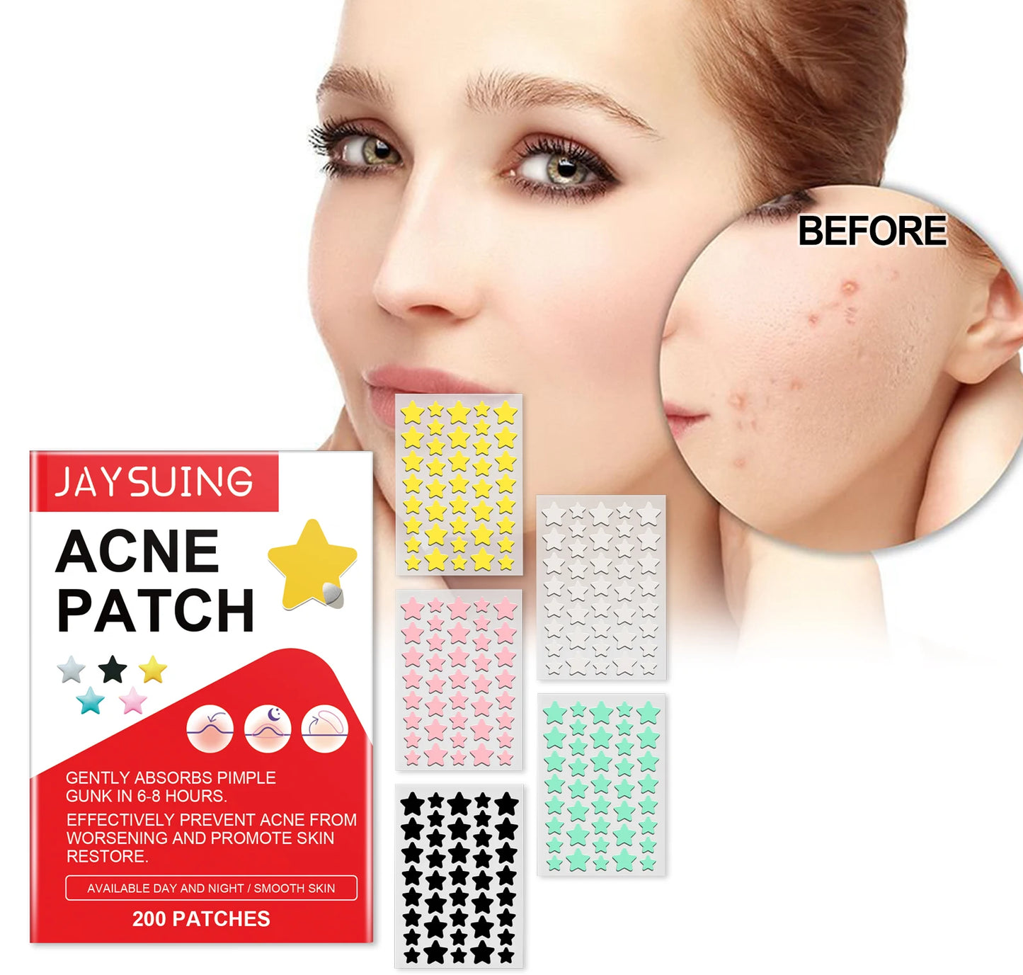 Hydrocolloid Acne Patches 200pcs | Star-Shaped Blemish Dots