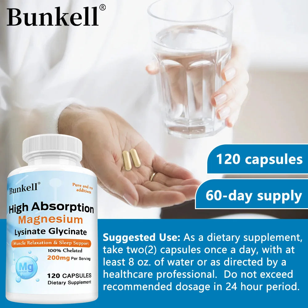 Magnesium Lysine Glycinate Capsules, 200 Mg, High Absorption Chelated Magnesium Formula, Muscle Relaxation and Sleep Support Peaceful Pleasures Health and Wellness