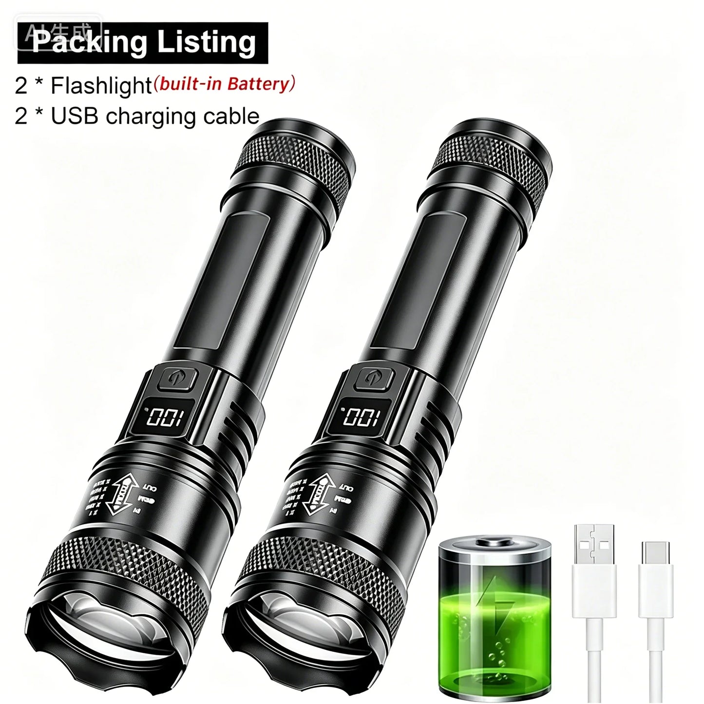ZHIYU 1600 Lumen LED Zoomable Rechargeable Tactical Flashlight
