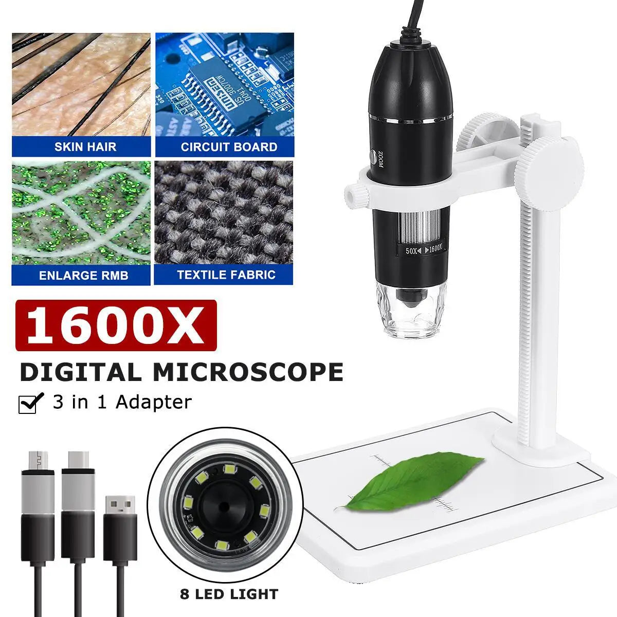1600X Maintenance Electron Microscope Handheld Magnifier Beauty Medical Digital Microscope Peaceful Pleasures Health and Wellness