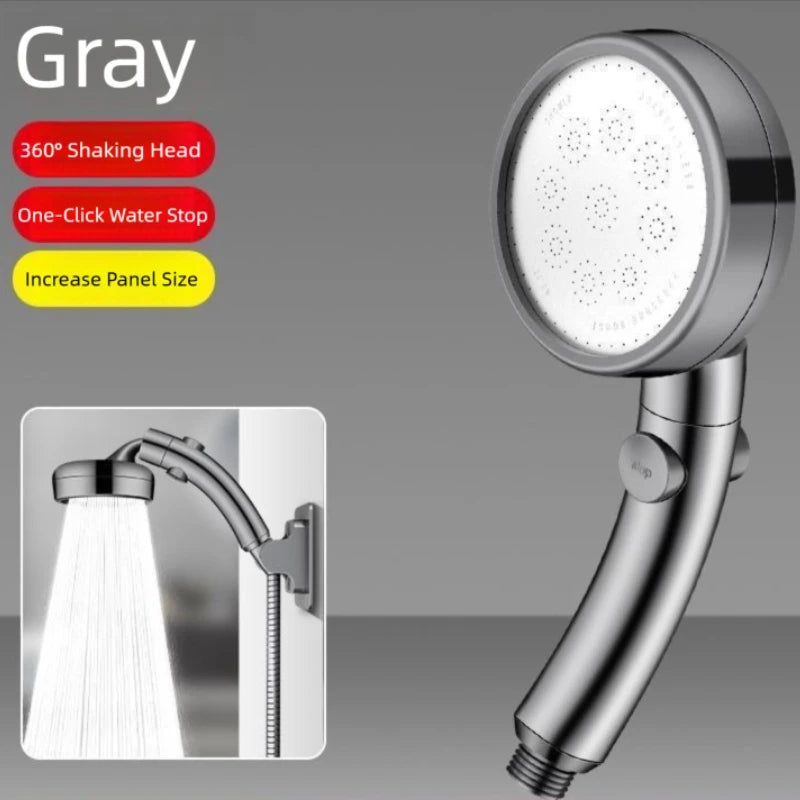 1pc Dual Modes Shower Head With Stop Button Booster Shower Head Handheld Rainfall Showerhead Faucet Bathroom Accessories Peaceful Pleasures Health and Wellness Gray