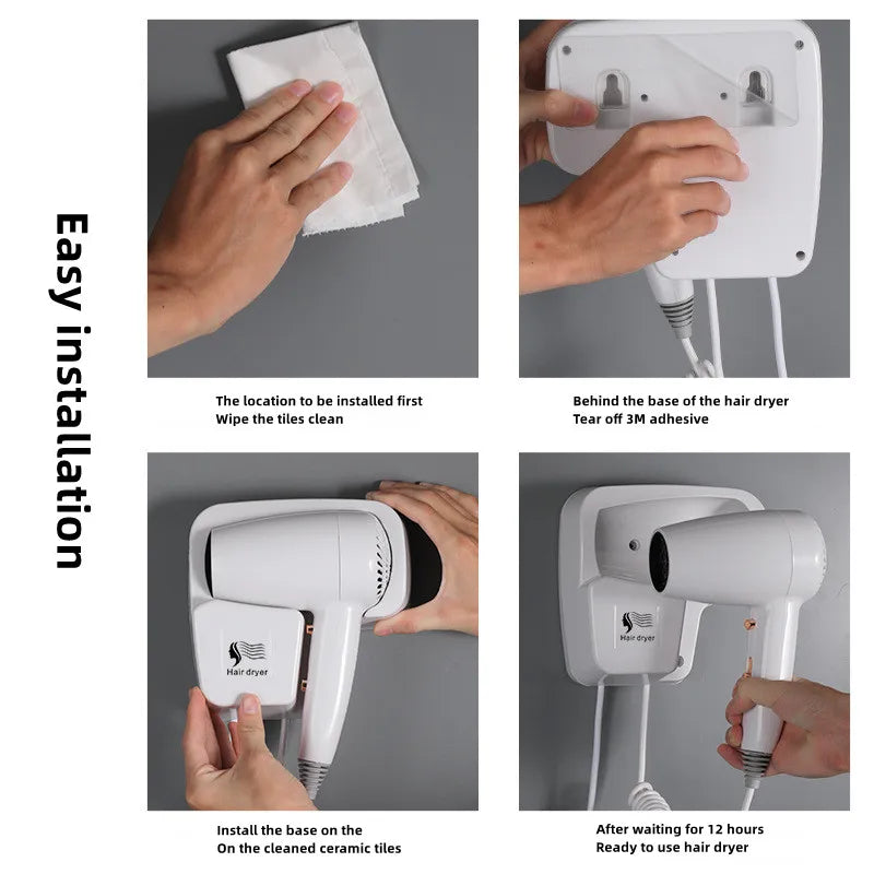 Non Perforated Wall Mounted Hair Dryer 1300W High-Power Fast Drying Negative Ion Hotel And Guesthouse Home Bathroom Hair Dryer Peaceful Pleasures Health and Wellness