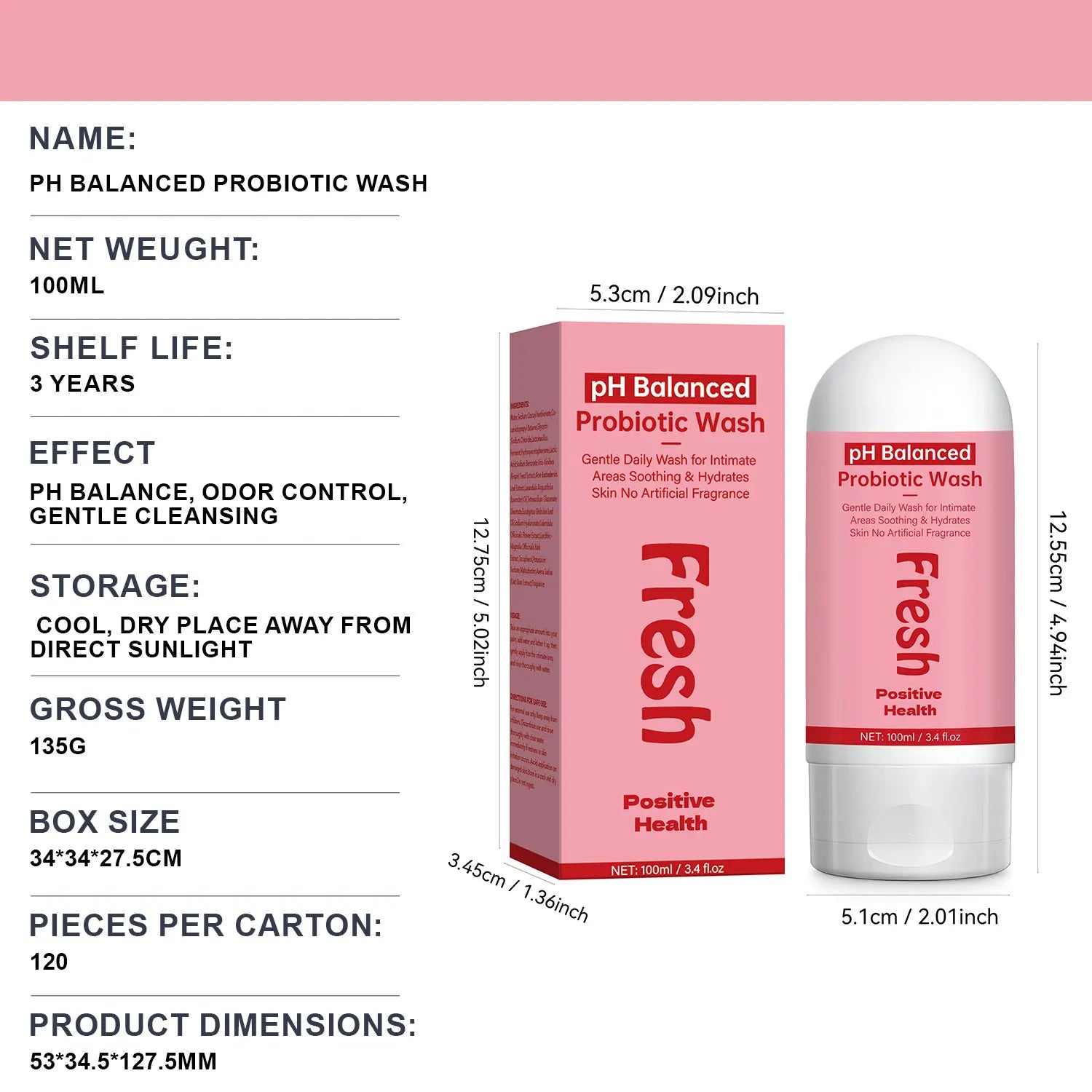 pH Balanced Probiotic Wash Odor Control, pH Balance, Dryness & Support for Intimate Areas Probiotics & Lactic Acid ,100ml Peaceful Pleasures Health and Wellness
