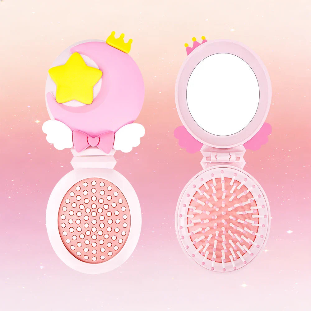 Magic Folding Mirror Comb – Moon & Star 2-in-1 Hair Brush