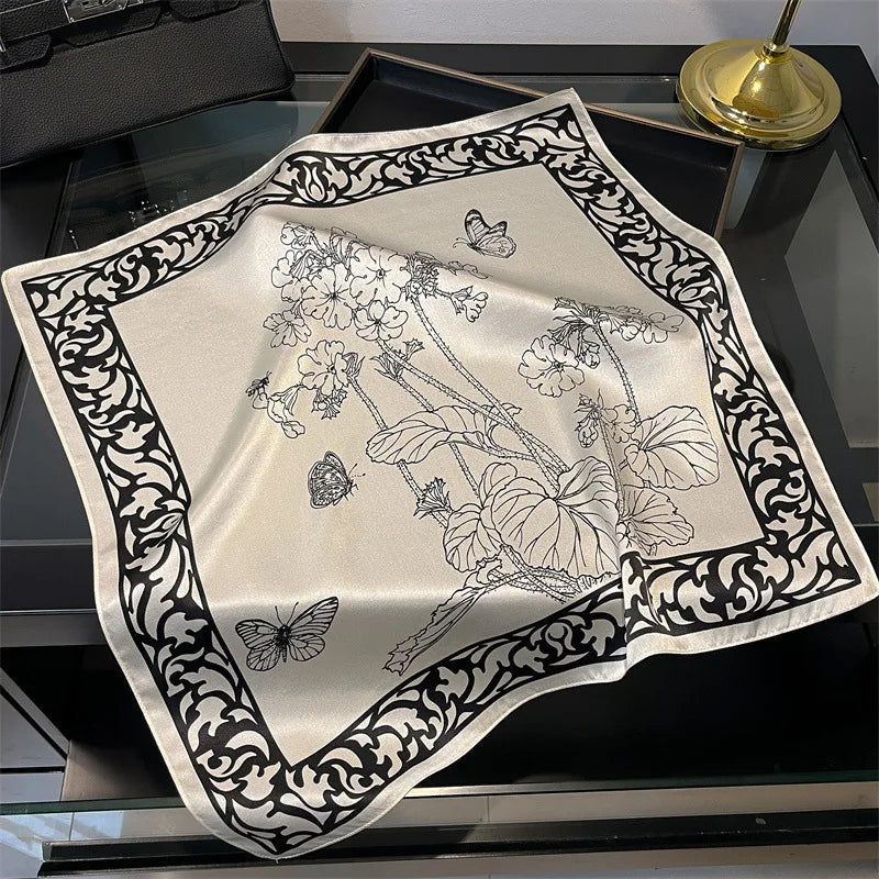 100% Mulberry Silk Lotus Floral Scarf – Women's Versatile Accessory
