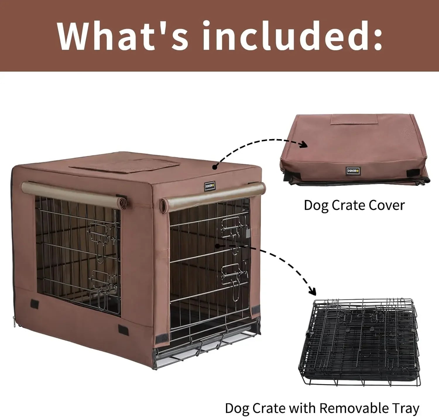 Collapsible Double Door Dog Crate for Small Medium Dogs, Indoor Kennel with Removable Tray and Cover (Brown, 30x19x21 Inches) Peaceful Pleasures Health and Wellness