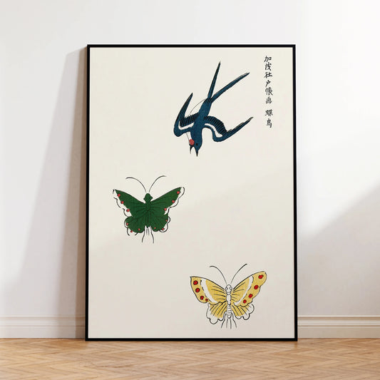 Minimalist Swallow & Butterfly Canvas Wall Art Print | Decor Canvas Wall Art Peaceful Pleasures Health and Wellness G4358 40x50cm Unframed