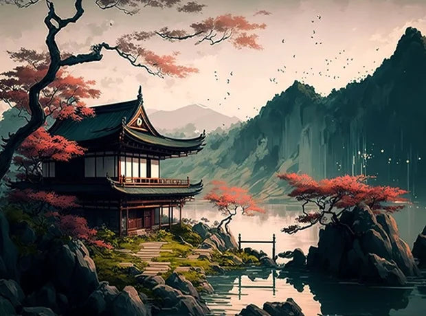 RUOPOTY Painting By Numbers For Starter Kit Thick colored Chinese style landscape architecture For Home Decoration Peaceful Pleasures Health and Wellness 9945641 30x40cm Unframed