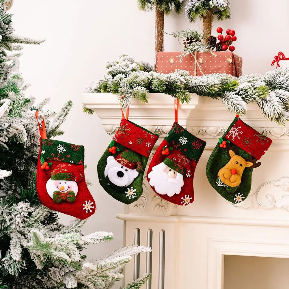 Mini Christmas Stocking Ornaments – Santa, Snowman, Elk & Bear