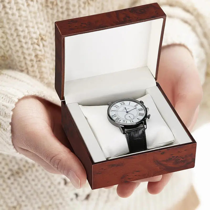Luxury Wooden Watch Box with Display Pillow Jewelry Bracelet Case for Men Women Collector Storage Glass Top Gift Case Peaceful Pleasures Health and Wellness