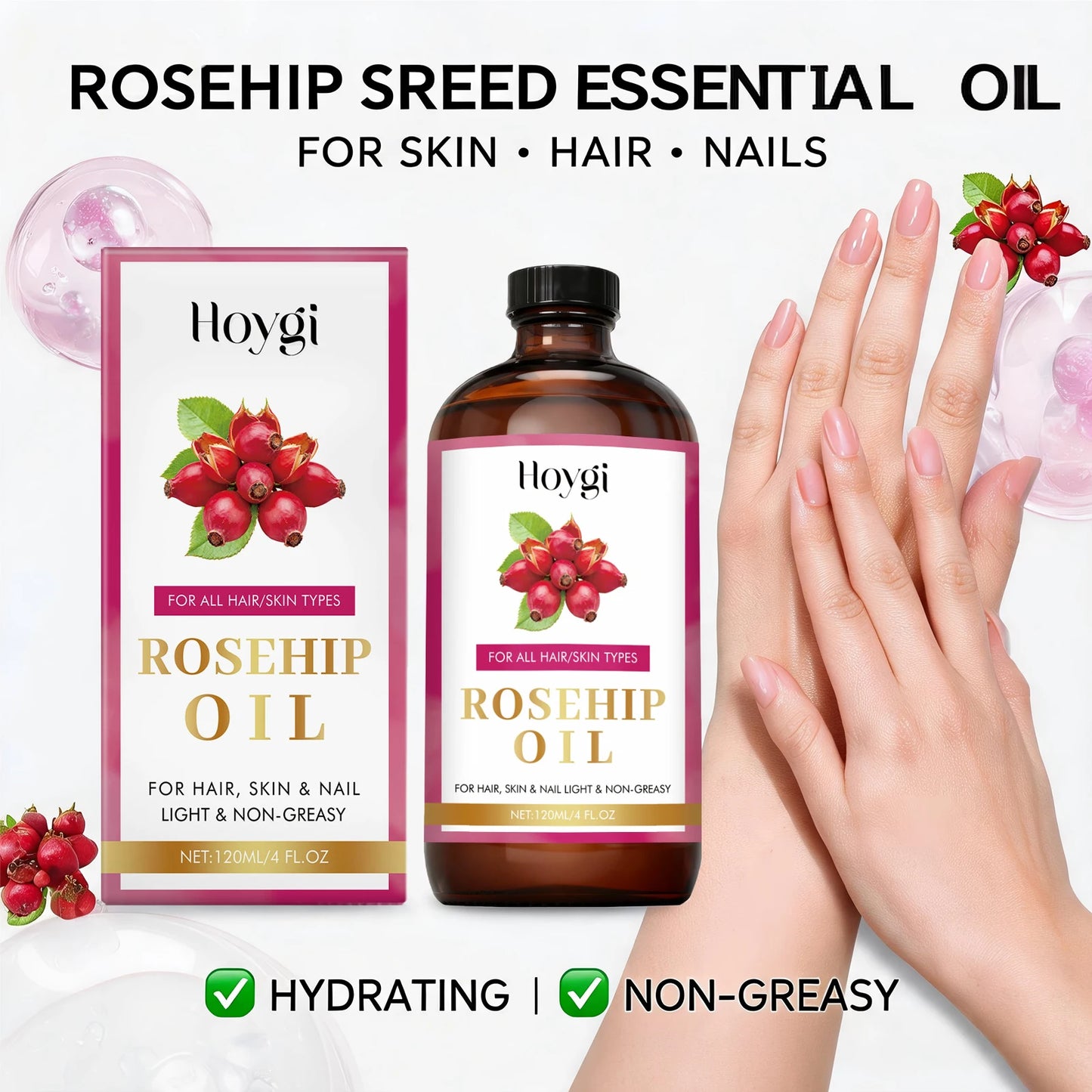 Rosehip Seed Soothing Essential Oil for Hair, Skin & Nail Rejuvenate Skin Hydrating & Repairing Hair Moisturizing Massage Oil Peaceful Pleasures Health and Wellness