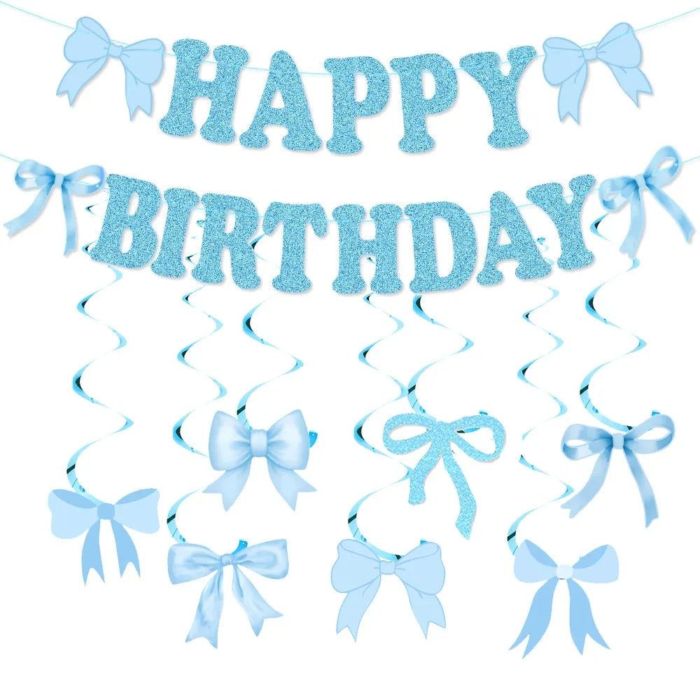 Bow Theme Happy Birthday Banner & Balloon Decoration Set