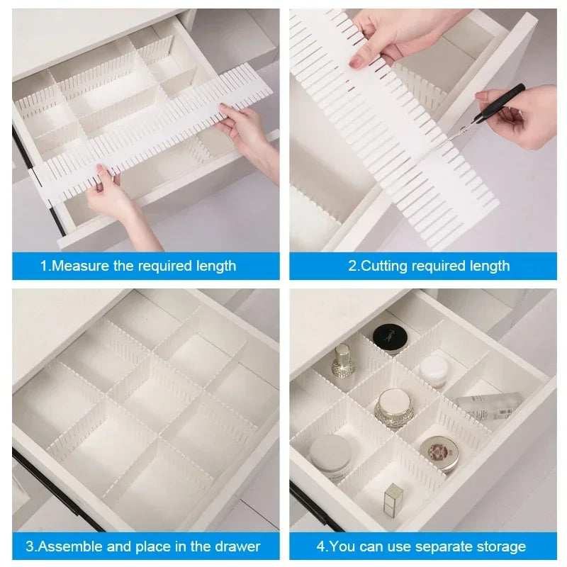 4/8 Pieces Adjustable Drawer Divider Partition Durable Storage Cosmetic Socks Underwear Drawer Clothes Organizer Cabinets Peaceful Pleasures Health and Wellness